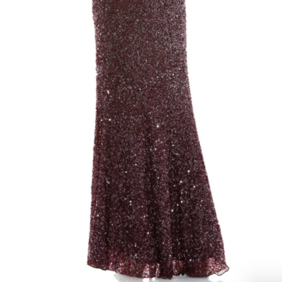 MAC DUGGAL 5510 PUFF SHOULDER SURPLICE SEQUINED MAHOGANY COLUMN GOWN sz 18 - Picture 6 of 7